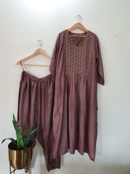 Old Rose / Chocolate brown kurta and pant set