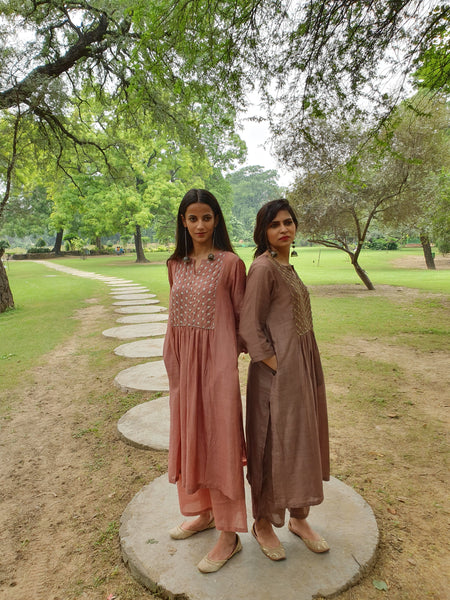 Old Rose / Chocolate brown kurta and pant set