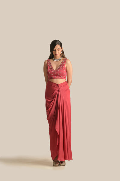 Zara Red Drape Skirt and Cape set