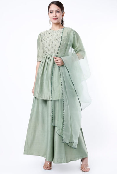 Chocolate brown/Mint Peplum kurta with Plazzo