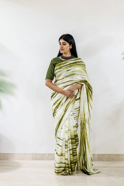 Olive bandhej saree with blouse