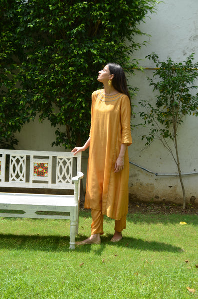 Rust Yellow Kalidaar Kurta Set