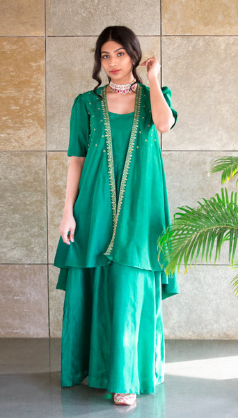 Emerald green anarkali and jacket