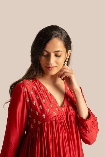 Aiza Red Kurta Set