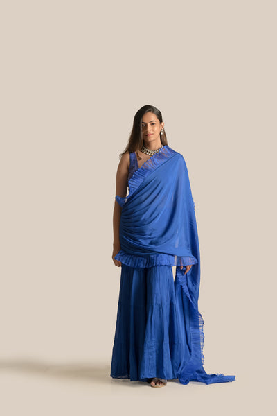 Hana Blue Pant drape saree set