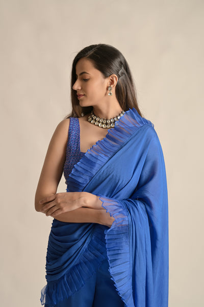 Hana Blue Pant drape saree set