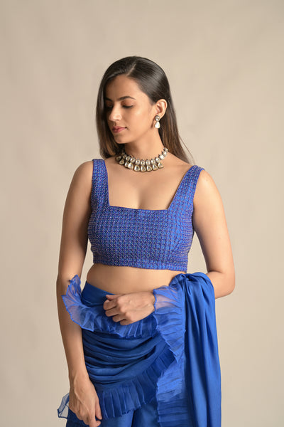 Hana Blue Pant drape saree set