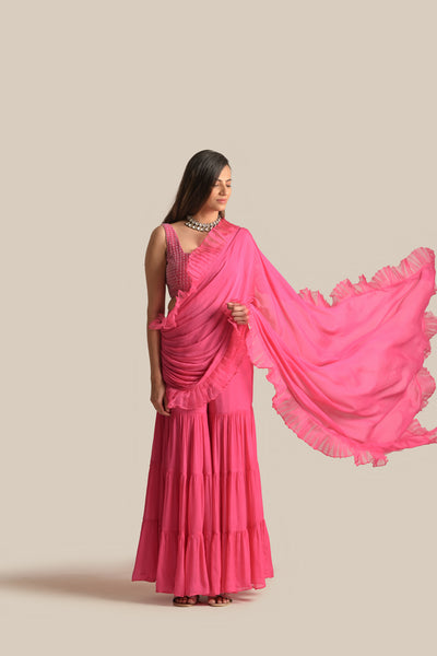 Hana Pink pant drape Saree set