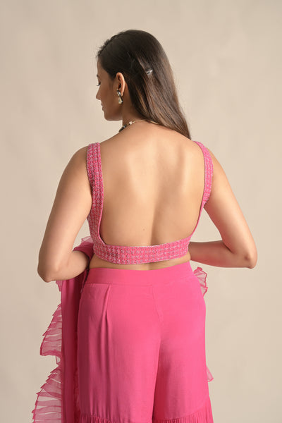 Hana Pink pant drape Saree set