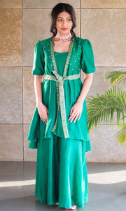 Emerald green anarkali and jacket