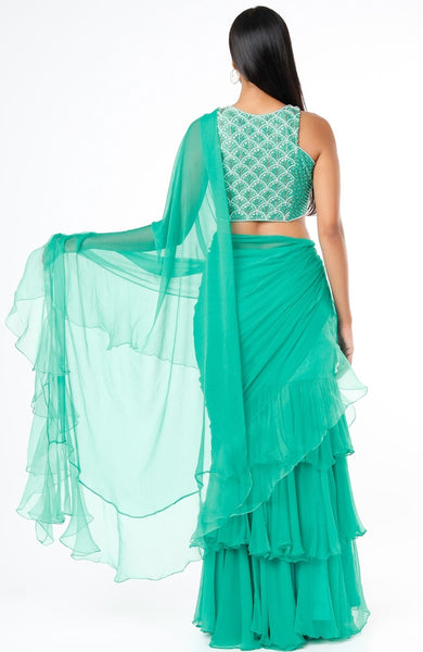 Teal drape saree