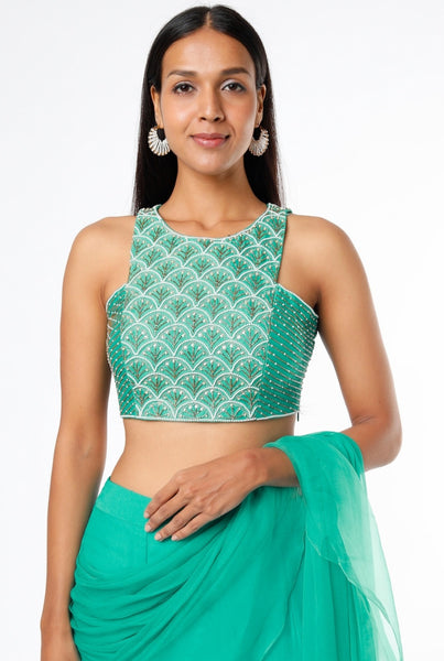 Teal drape saree