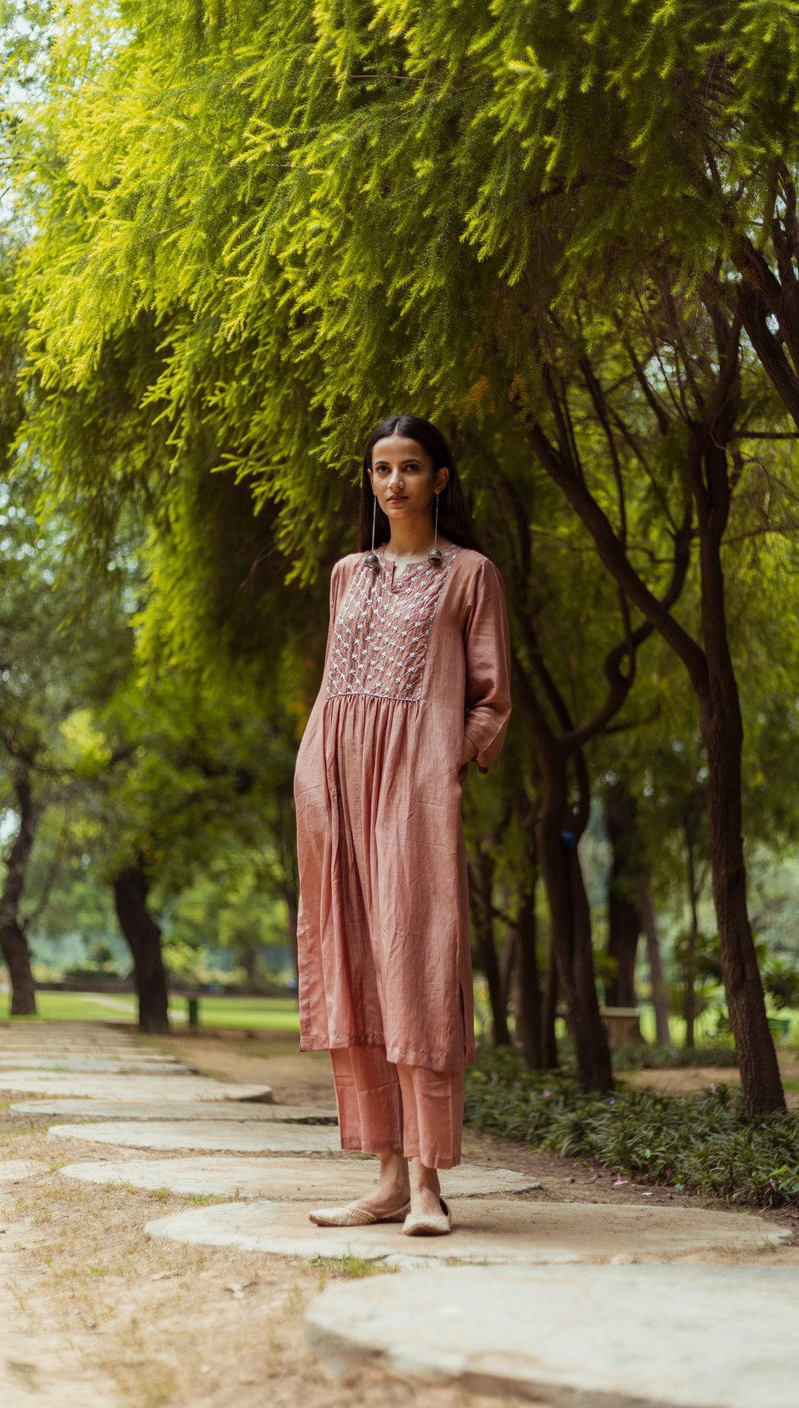 Old Rose / Chocolate brown kurta and pant set