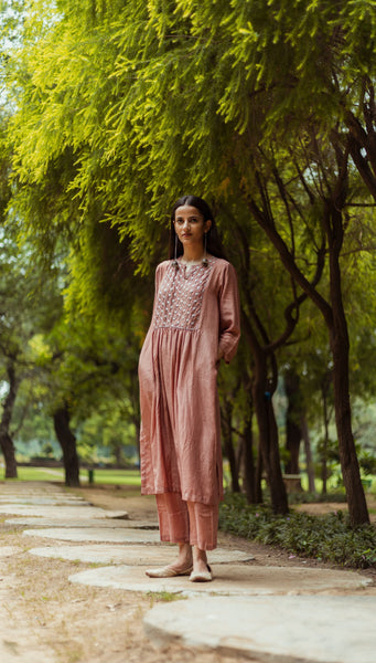 Old Rose / Chocolate brown kurta and pant set