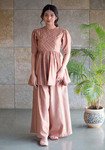 Chocolate brown/Mint Peplum kurta with Plazzo