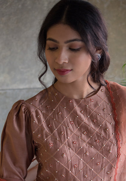 Chocolate brown/Mint Peplum kurta with Plazzo