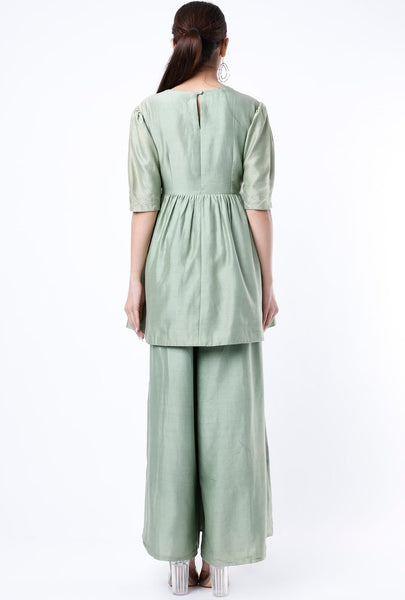 Chocolate brown/Mint Peplum kurta with Plazzo