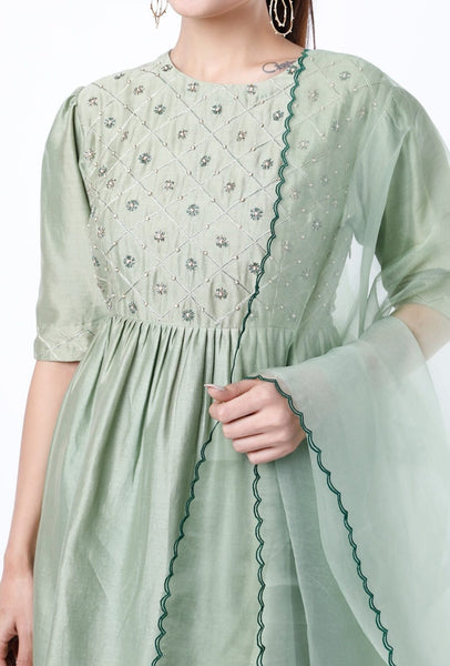 Chocolate brown/Mint Peplum kurta with Plazzo