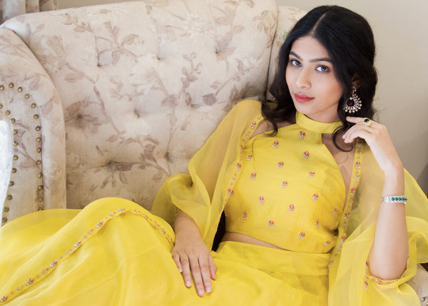 Daffodil lehnga set with cape