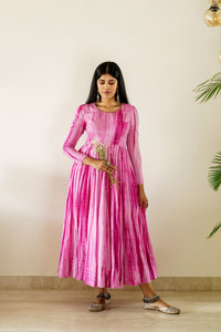 Fuchsia pink bandhej anarkali and churidar set