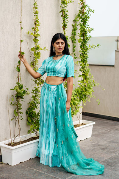 Turquoise bandhej Lehenga choli set