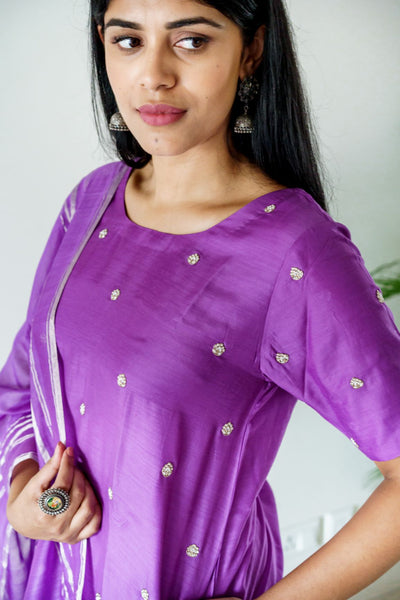 Purple bandhej kurta set