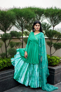 Green bandhej Lehenga set