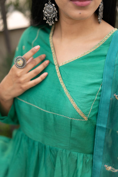 Green bandhej Lehenga set