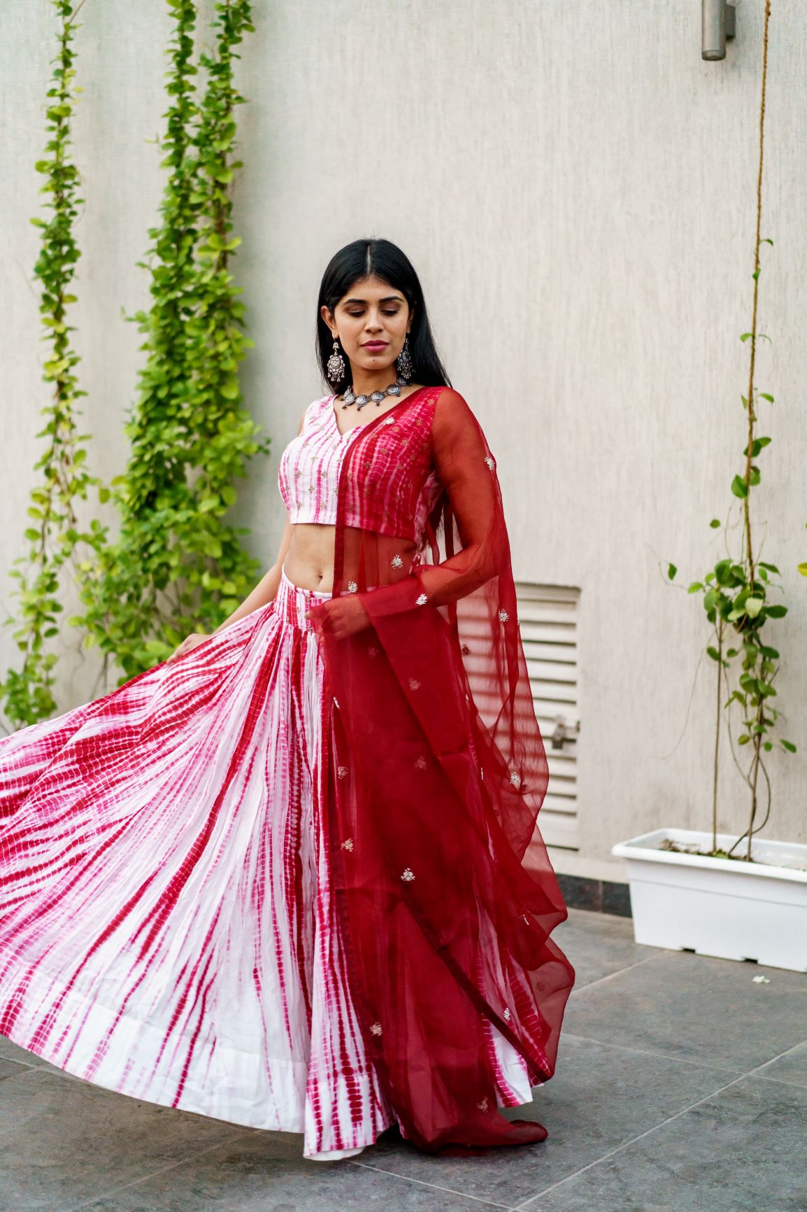 Rose-wine bandhej Lehenga choli set