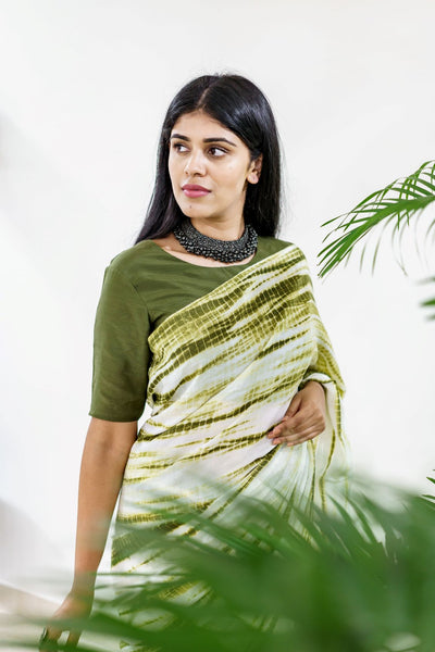 Olive bandhej saree with blouse