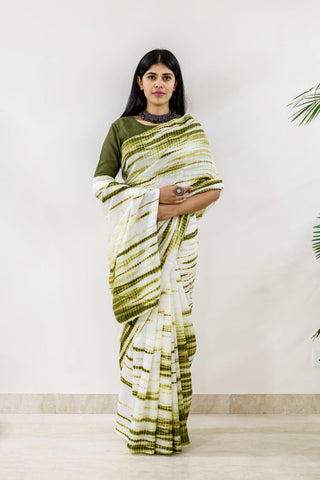 Olive bandhej saree with blouse