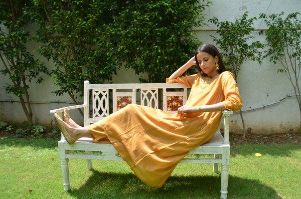 Rust Yellow Kalidaar Kurta Set