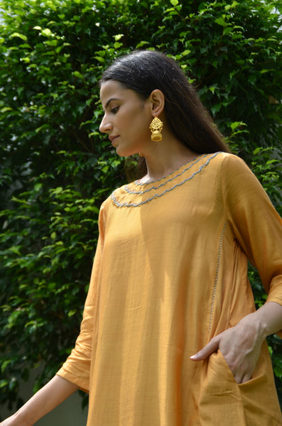 Rust Yellow Kalidaar Kurta Set