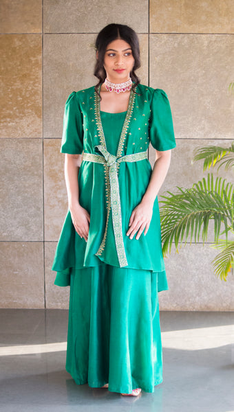 Emerald green anarkali and jacket