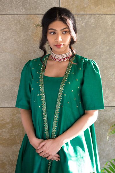 Emerald green anarkali and jacket