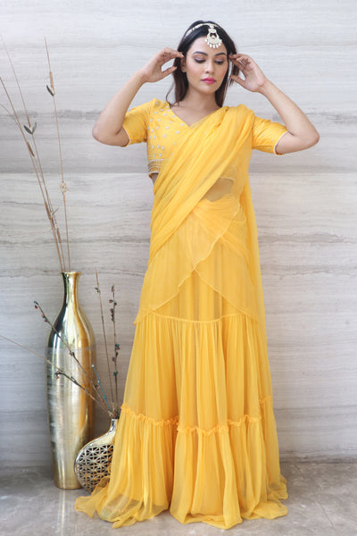 Pila drape saree