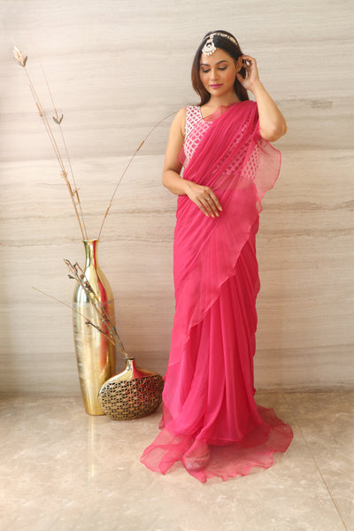 Gulabi Ruffled Saree