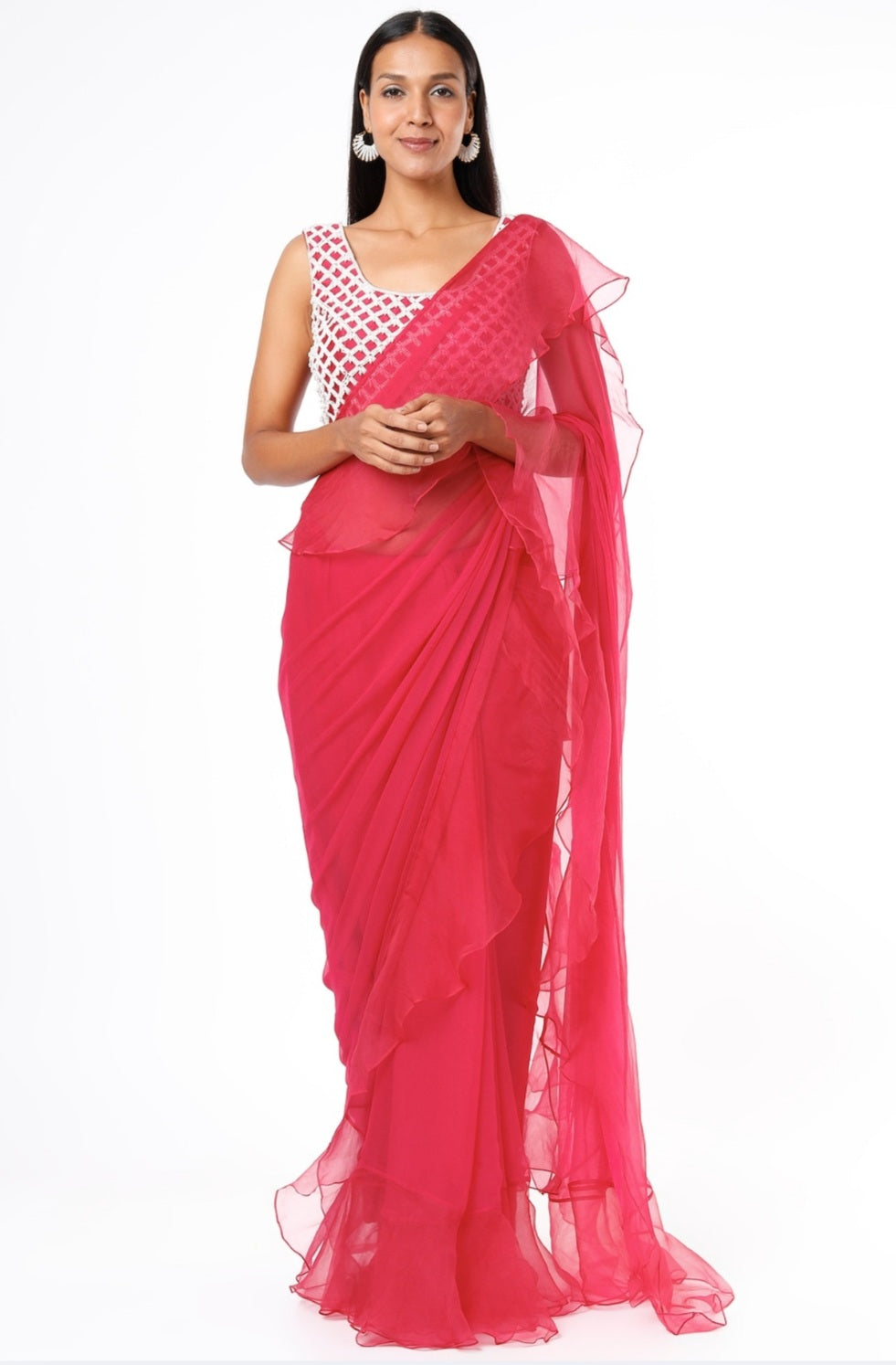 Gulabi Ruffled Saree