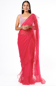 Gulabi Ruffled Saree